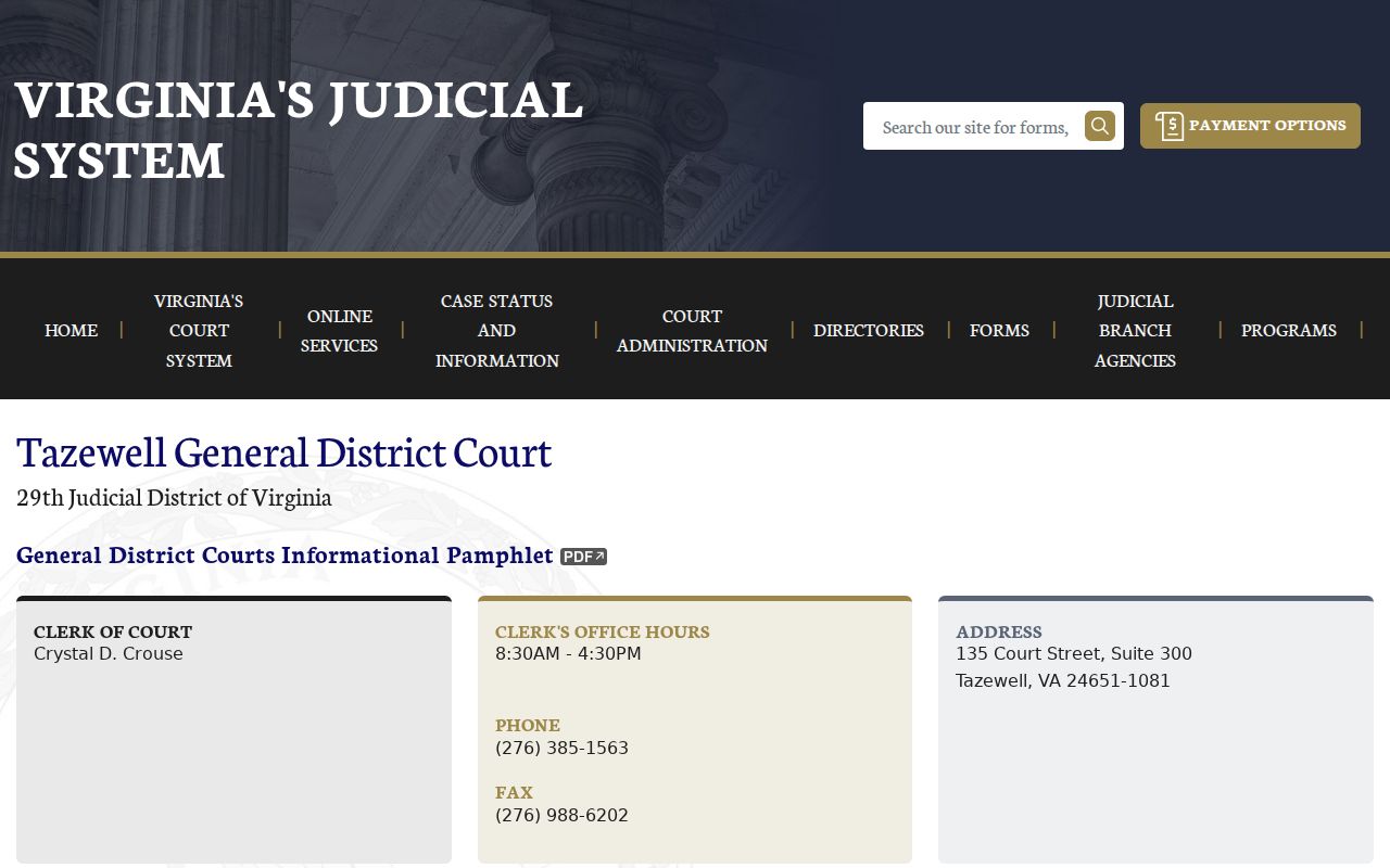 Tazewell County warrant search, General District Court clerk and schedule