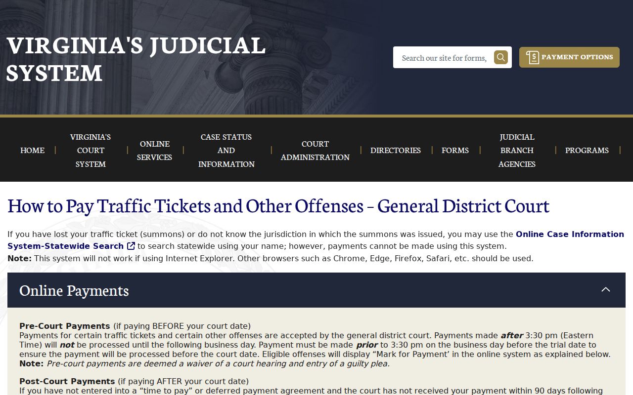 Virginia court ticket search and payment instructions for Tazewell County traffic warrant questions
