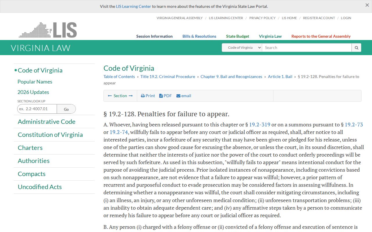Tazewell County bench warrant lookup, Virginia failure-to-appear rule