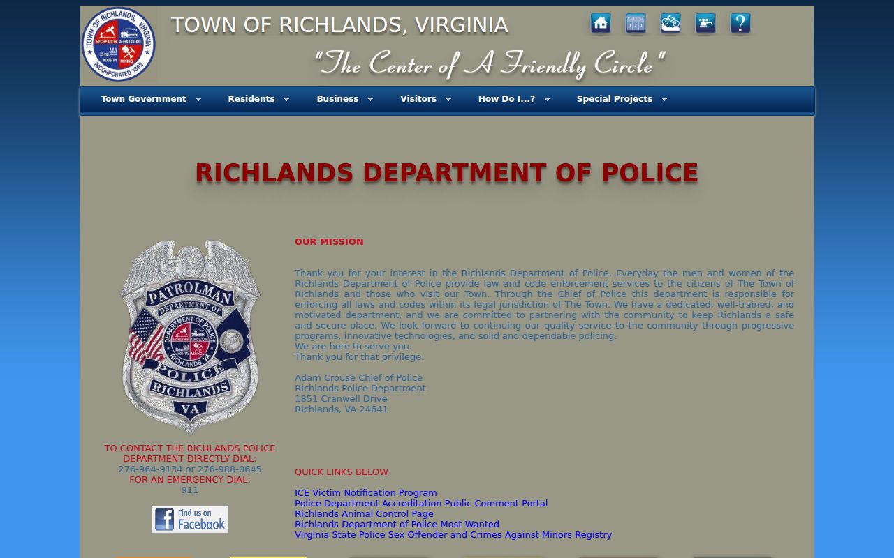 Richlands Police contact information for a Tazewell County warrant records question