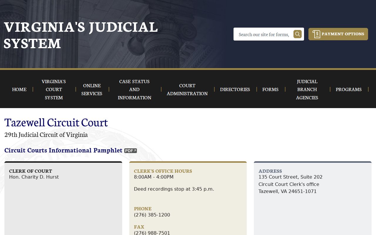 Tazewell County warrant search, Circuit Court clerk contact page