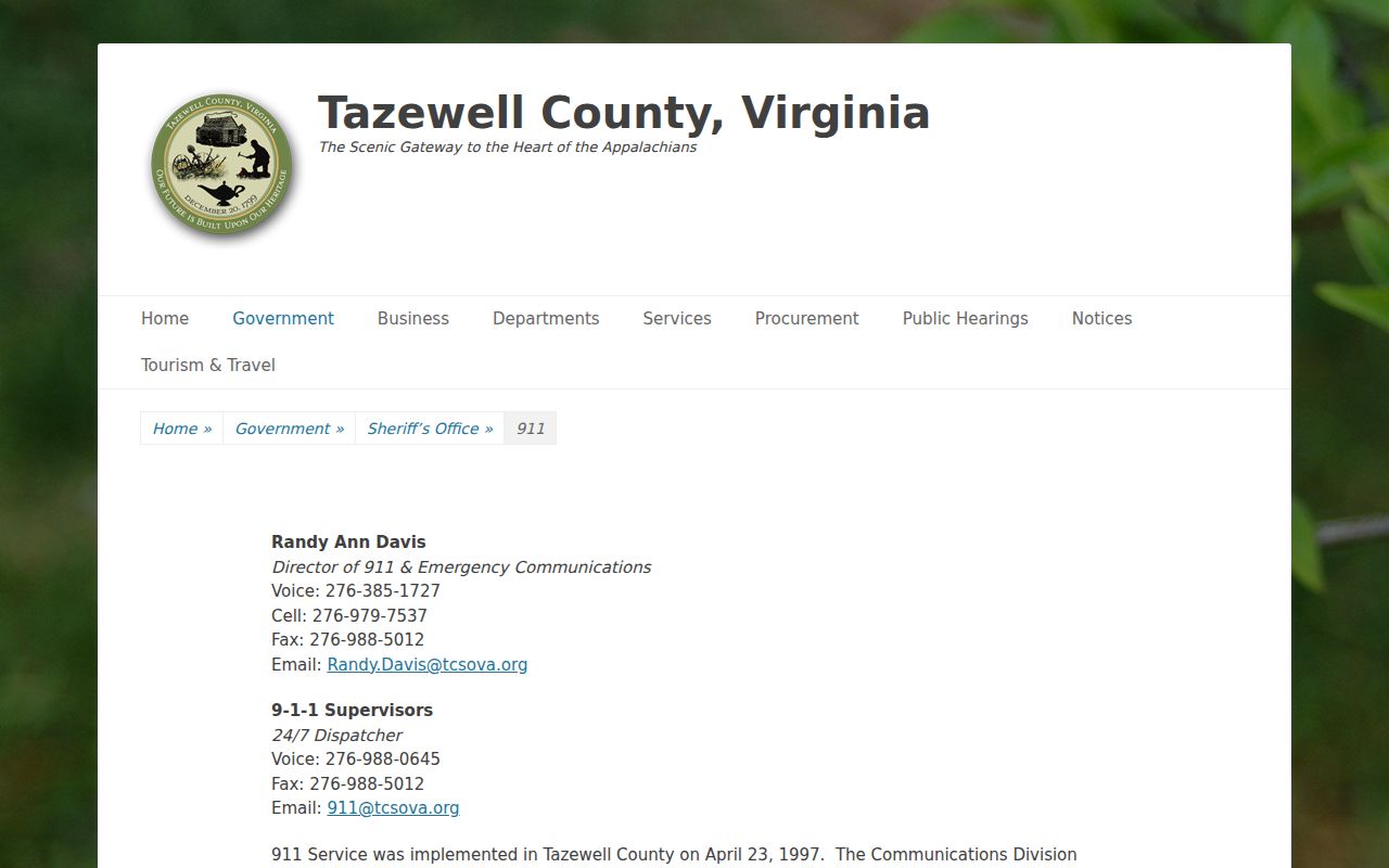 Tazewell County warrant records, 911 dispatch scope and Text 2 911 information