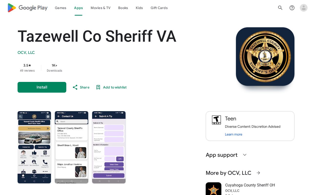Tazewell County warrant records, Sheriff communications app listing
