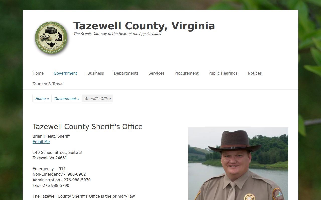Tazewell County warrant records, official Sheriff contact information